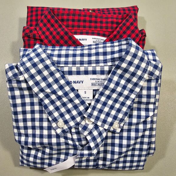 Old Navy Other - Mens Old Navy Button Up Shirt Bundle Size Small Blue Red Long Sleeve Slim Fit